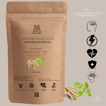 Hunzai Vital Gold – Premium Organic Ashwagandha Root (Withania Somnifera) |  Organic Tea l| Plant-Based Wellness II 100% Chemical-Free II