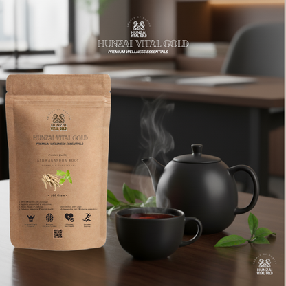 Hunzai Vital Gold – Premium Organic Ashwagandha Root (Withania Somnifera) |  Organic Tea l| Plant-Based Wellness II 100% Chemical-Free II