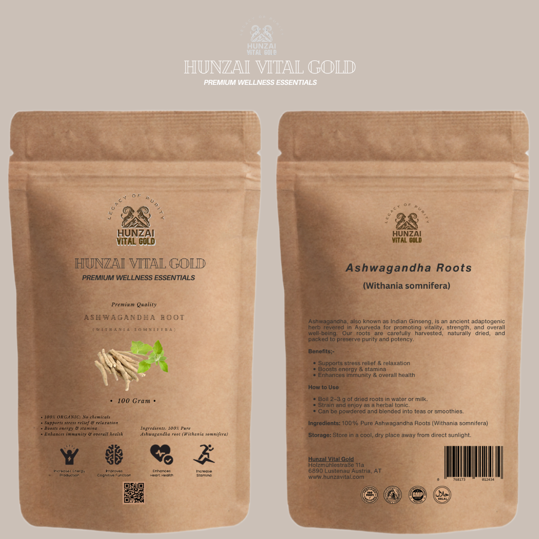 Hunzai Vital Gold – Premium Organic Ashwagandha Root (Withania Somnifera) |  Organic Tea l| Plant-Based Wellness II 100% Chemical-Free II