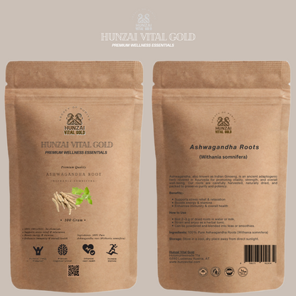 Hunzai Vital Gold – Premium Organic Ashwagandha Root (Withania Somnifera) |  Organic Tea l| Plant-Based Wellness II 100% Chemical-Free II