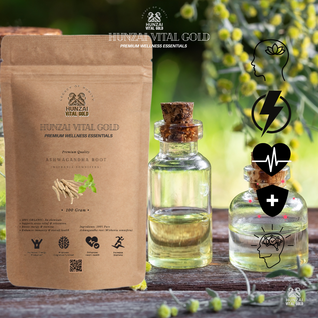 Hunzai Vital Gold – Premium Organic Ashwagandha Root (Withania Somnifera) |  Organic Tea l| Plant-Based Wellness II 100% Chemical-Free II