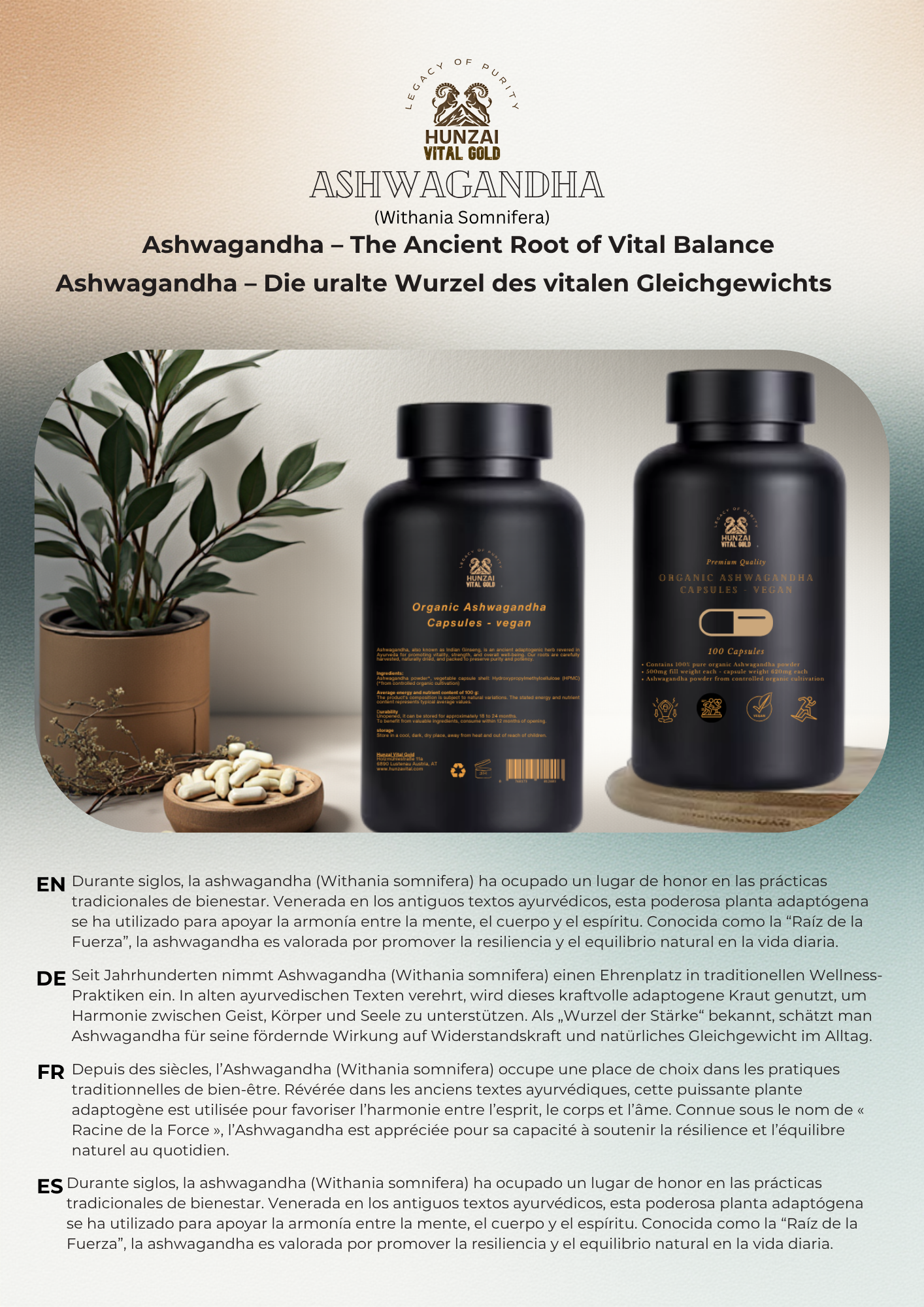 Organic Ashwagandha Capsules 620mg  - 100% Organic & Chemical-Free (vegan)